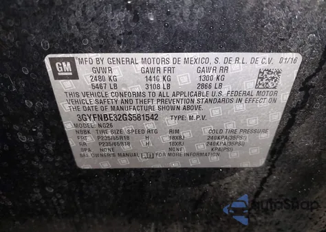 2016 Cadillac Srx Luxury Collection from USA, damaged, VIN 3GYFNBE32GS581542